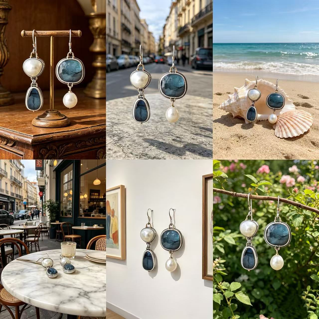 Asymmetrical Blue Freshwater Pearl Earrings For Women Featuring 925 Sterling Silver Ear Pins