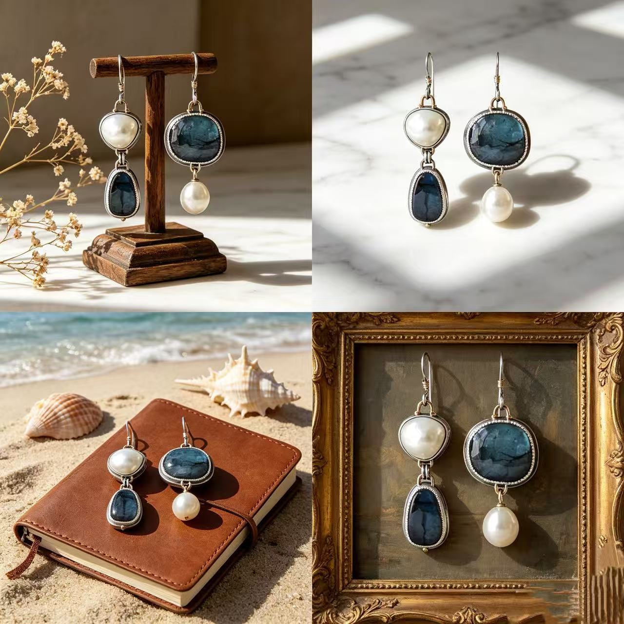 Asymmetrical Blue Freshwater Pearl Earrings For Women Featuring 925 Sterling Silver Ear Pins