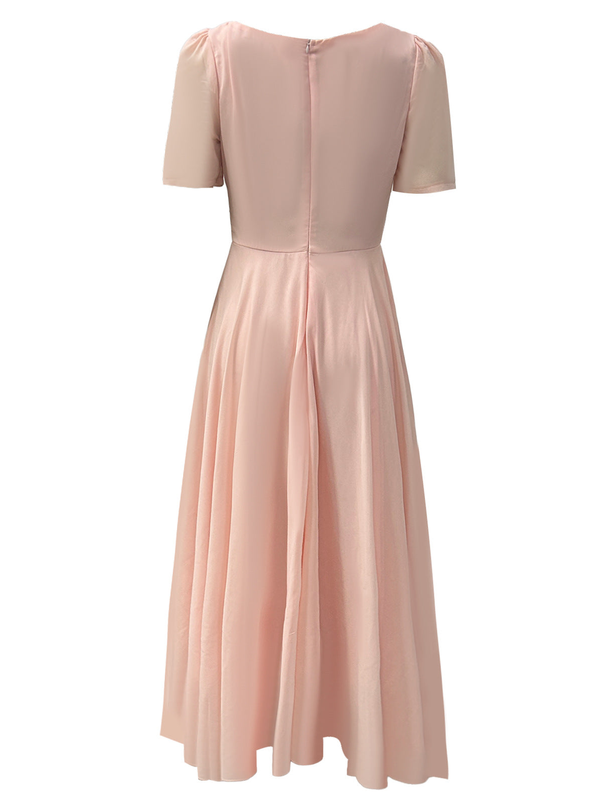 Elegant Solid Color Ball Gown Dress With Deep V Neckline And Short Sleeves, Made Of Polyester For Party