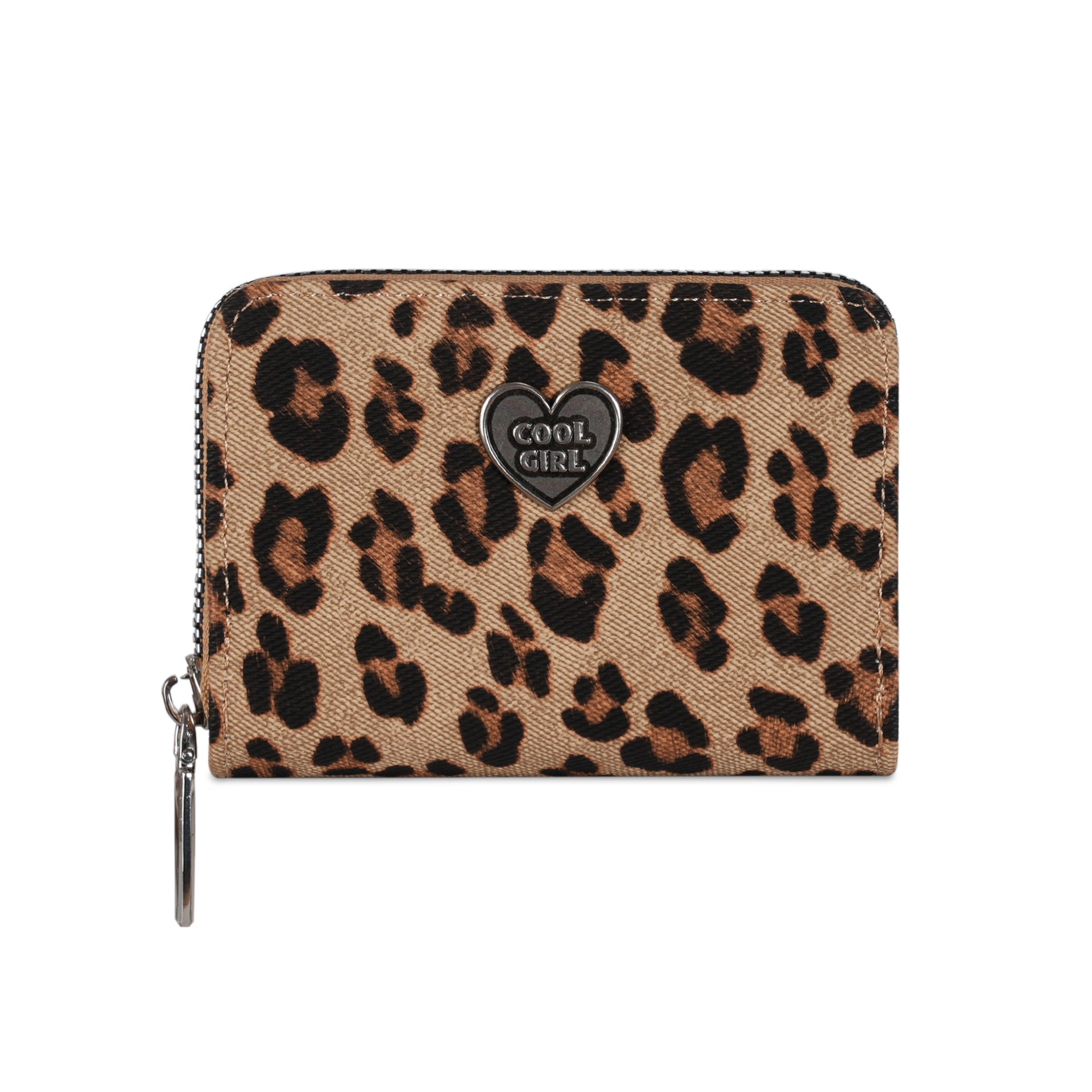 Leopard Print Women Card Holder With Metal Button, Lightweight PUR Wallet