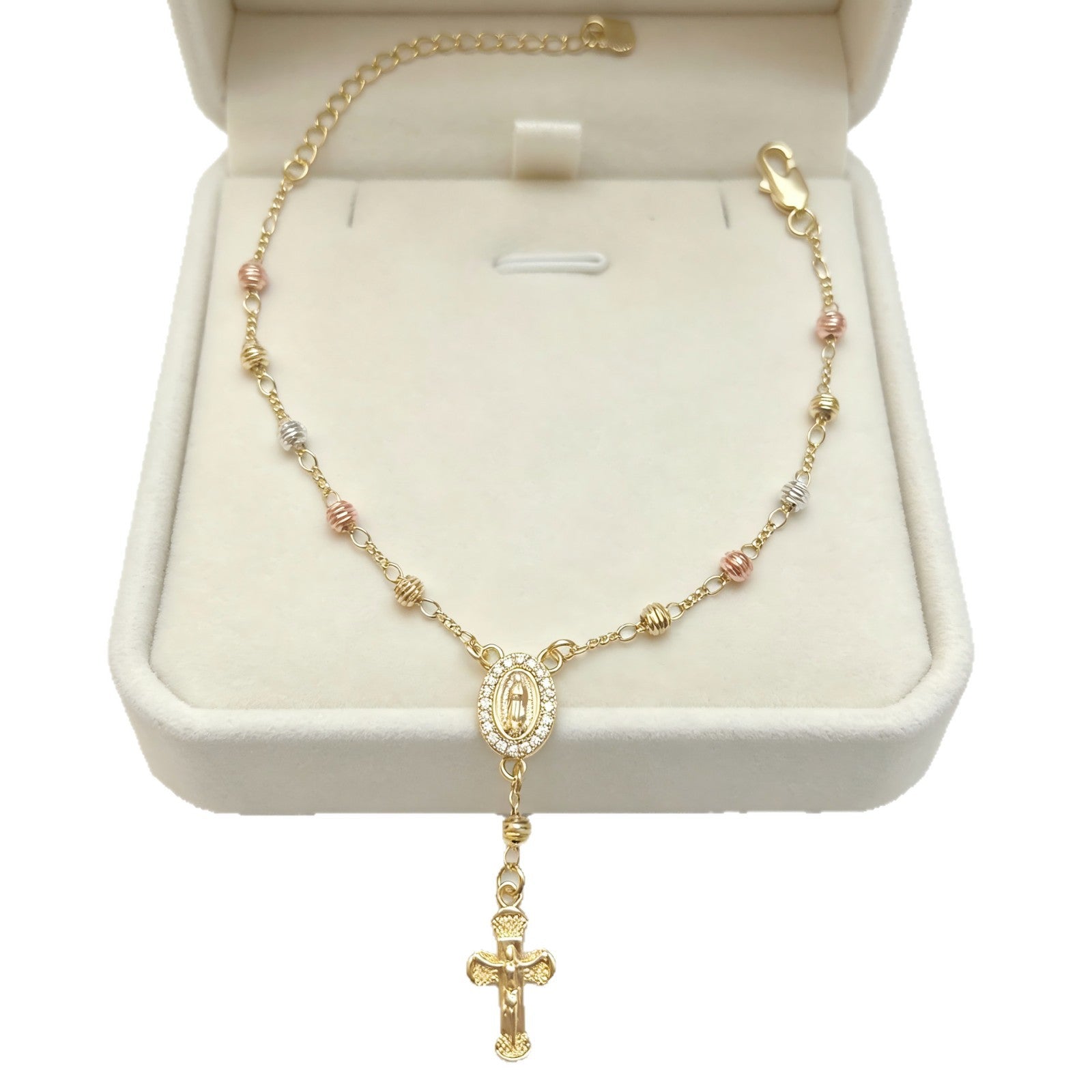 Cross Bracelet For Women With Copper Slider Chain And Copper Pendant, Electroplated Gold Plating Process