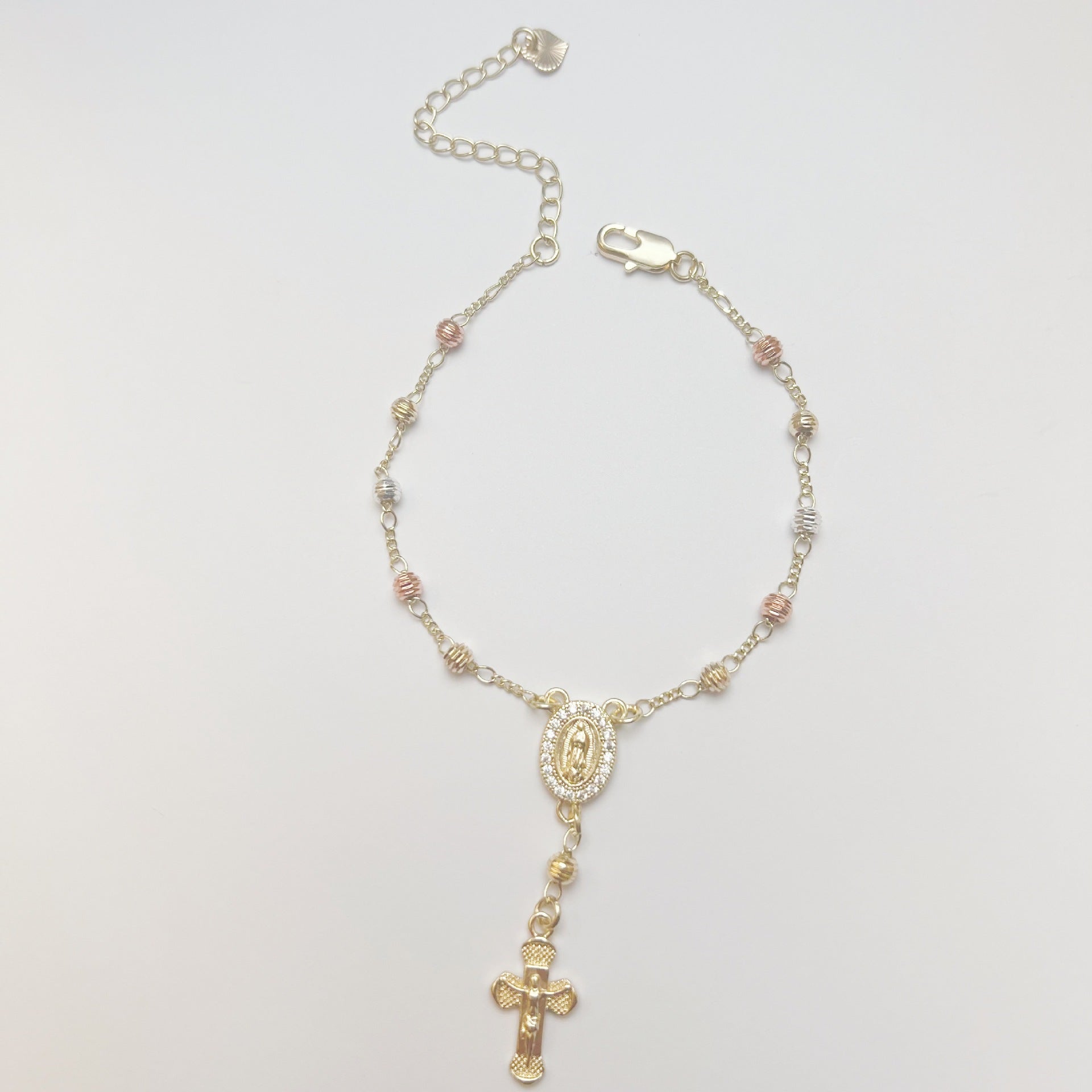 Cross Bracelet For Women With Copper Slider Chain And Copper Pendant, Electroplated Gold Plating Process