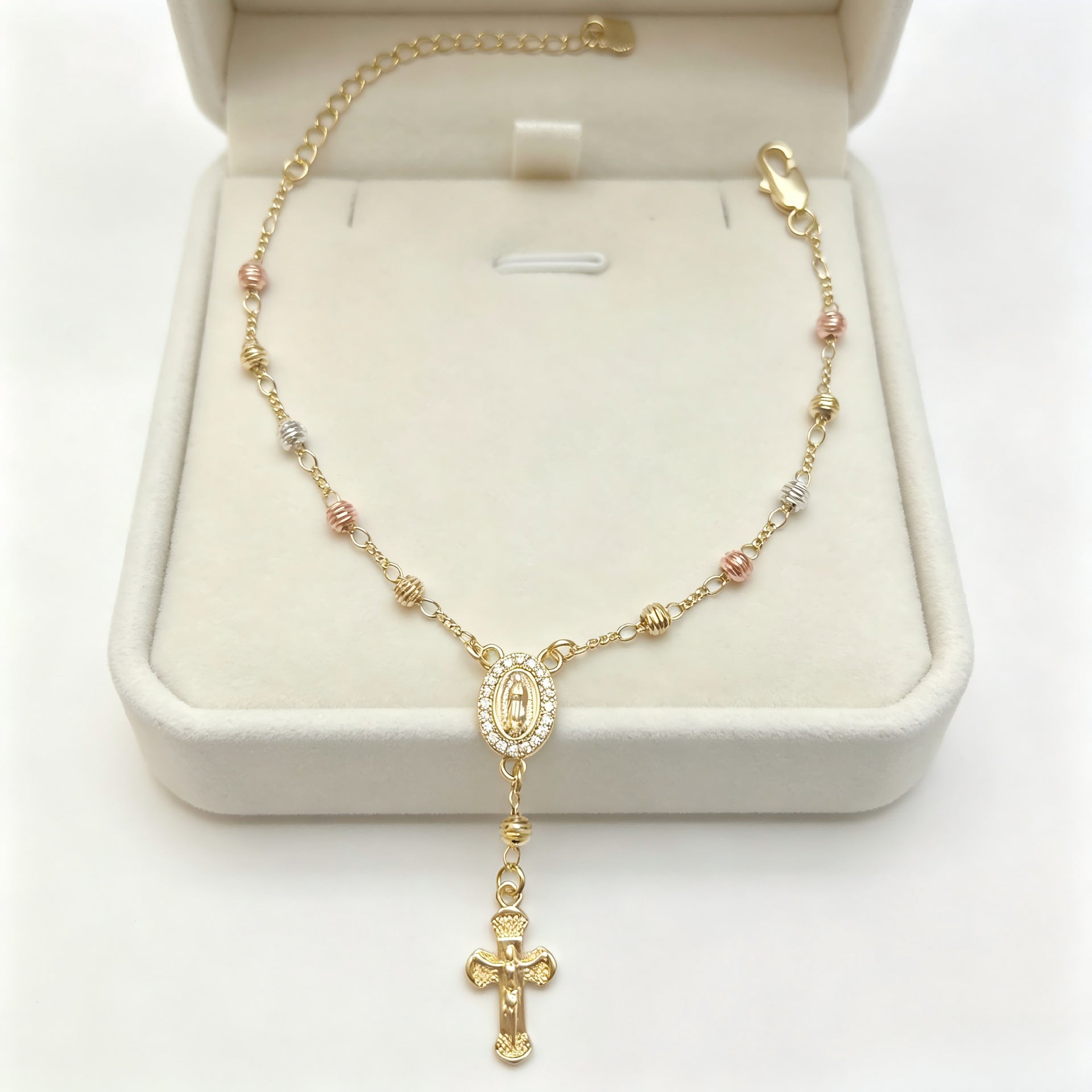 Cross Bracelet For Women With Copper Slider Chain And Copper Pendant, Electroplated Gold Plating Process