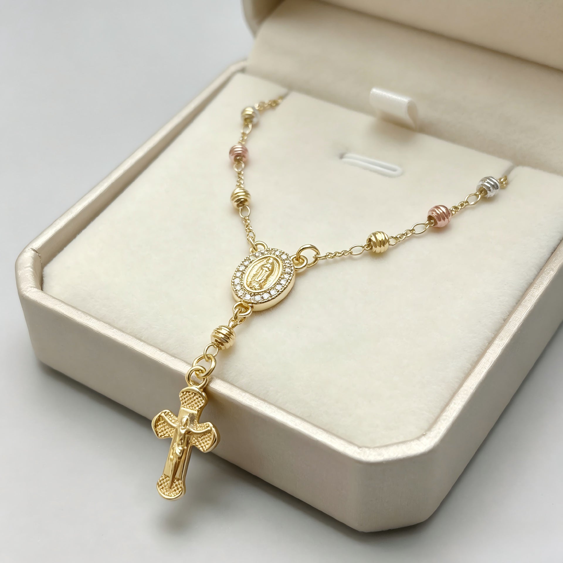 Cross Bracelet For Women With Copper Slider Chain And Copper Pendant, Electroplated Gold Plating Process