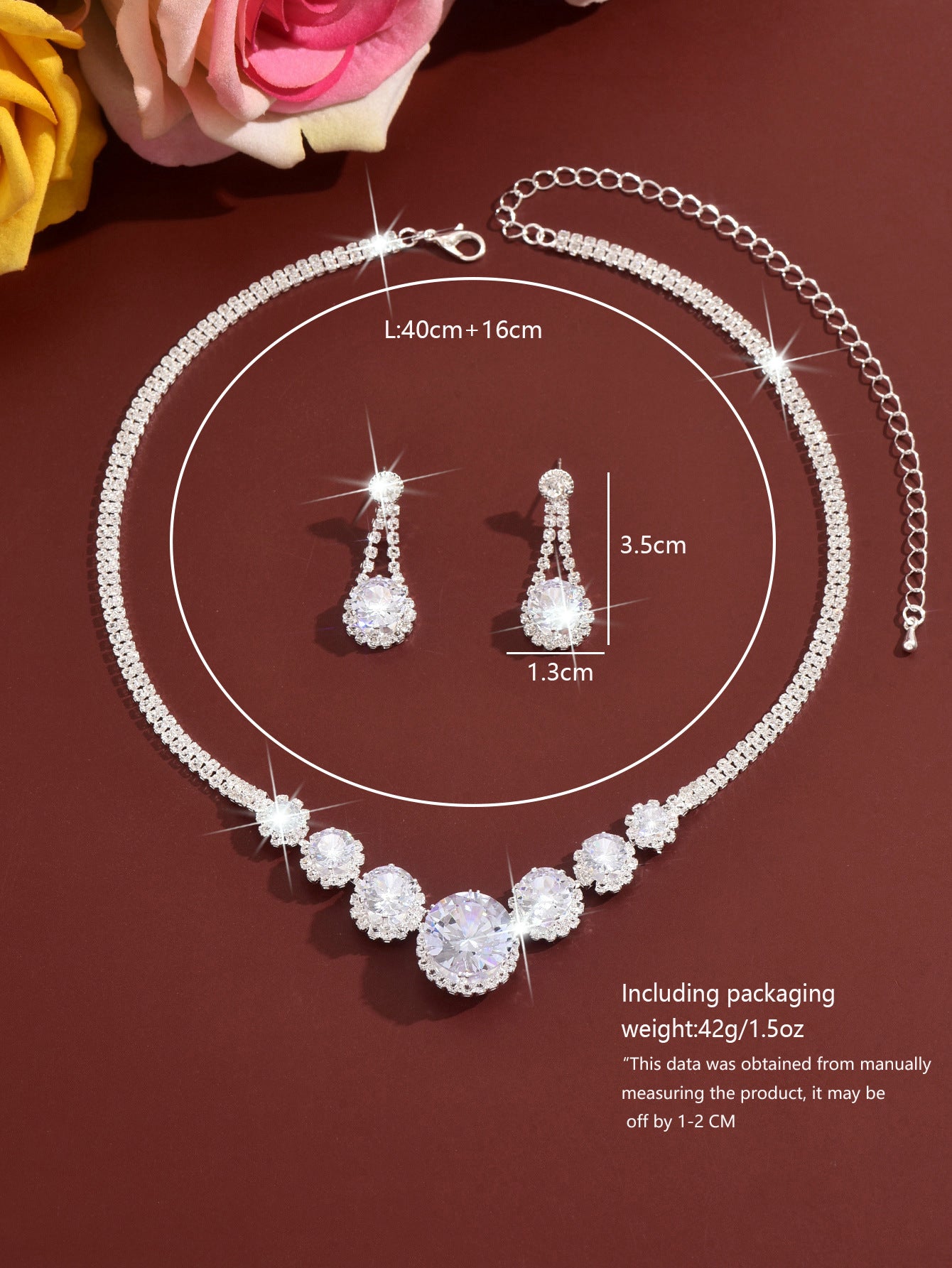 Luxurious Geometric Jewelry Set For Women In Copper With Artificial Crystal Inlay, 2 Pieces Set