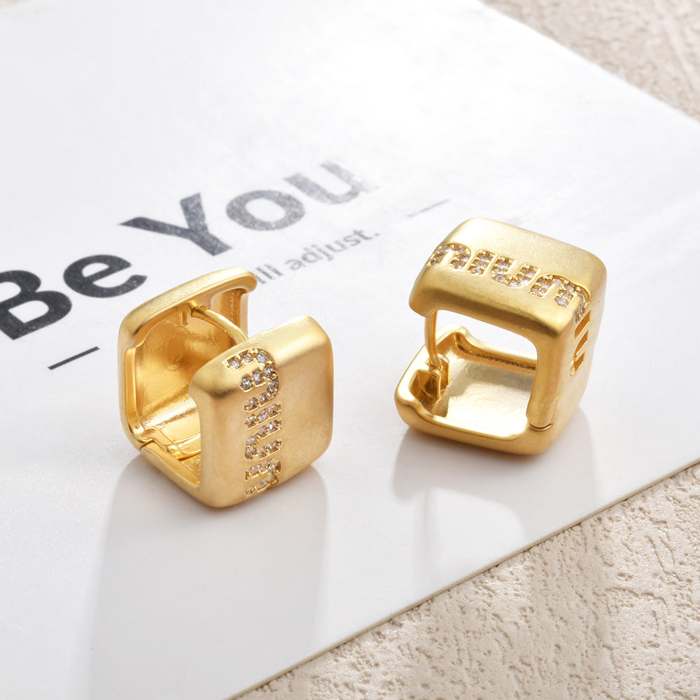 Gold Letter Earrings For Women Featuring Copper Ear Pins And Zircon Inlay Material