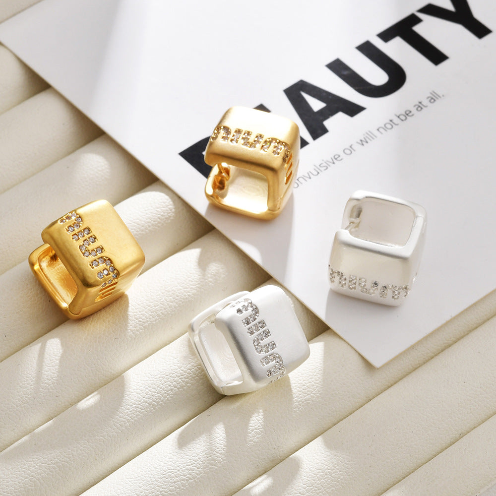 Gold Letter Earrings For Women Featuring Copper Ear Pins And Zircon Inlay Material
