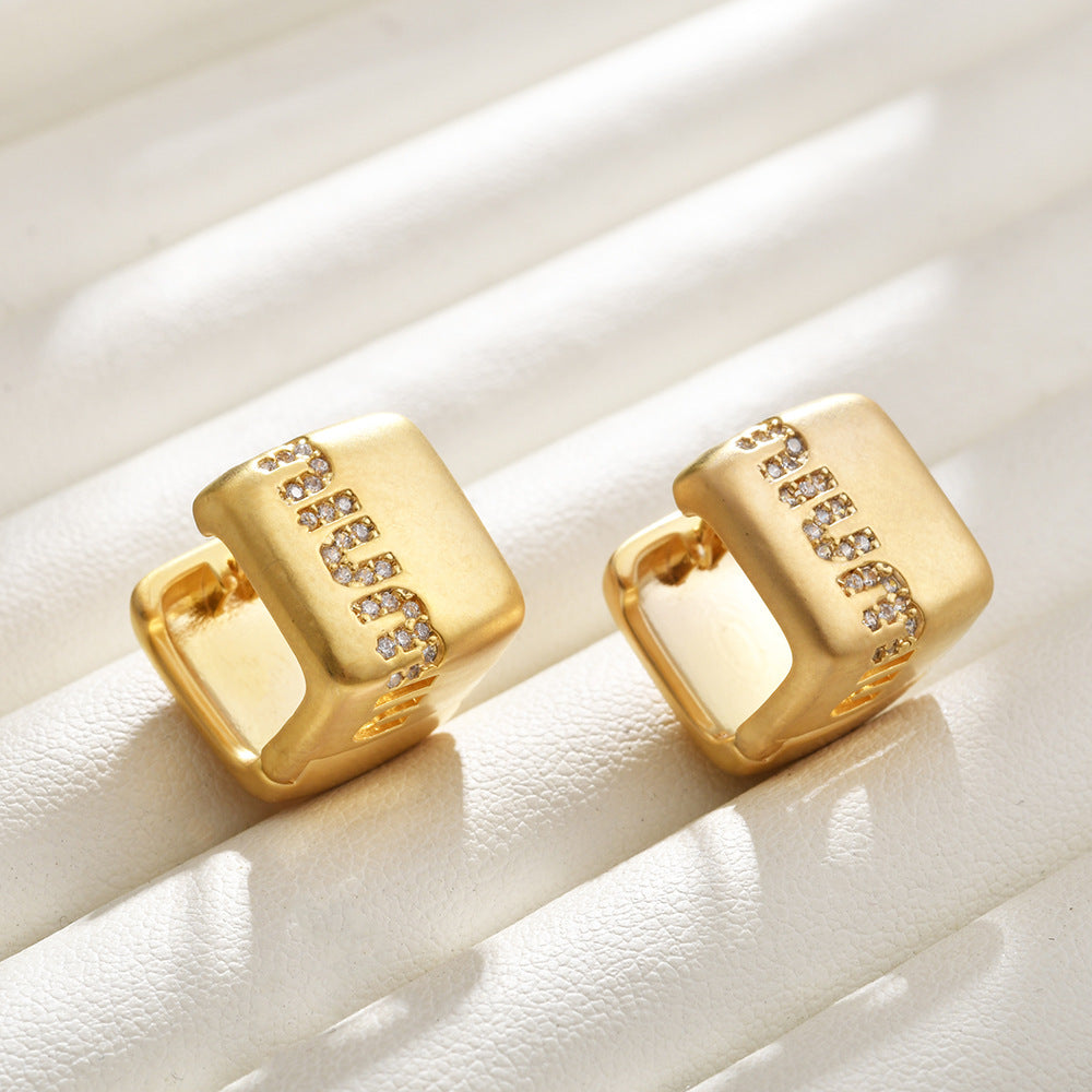 Gold Letter Earrings For Women Featuring Copper Ear Pins And Zircon Inlay Material