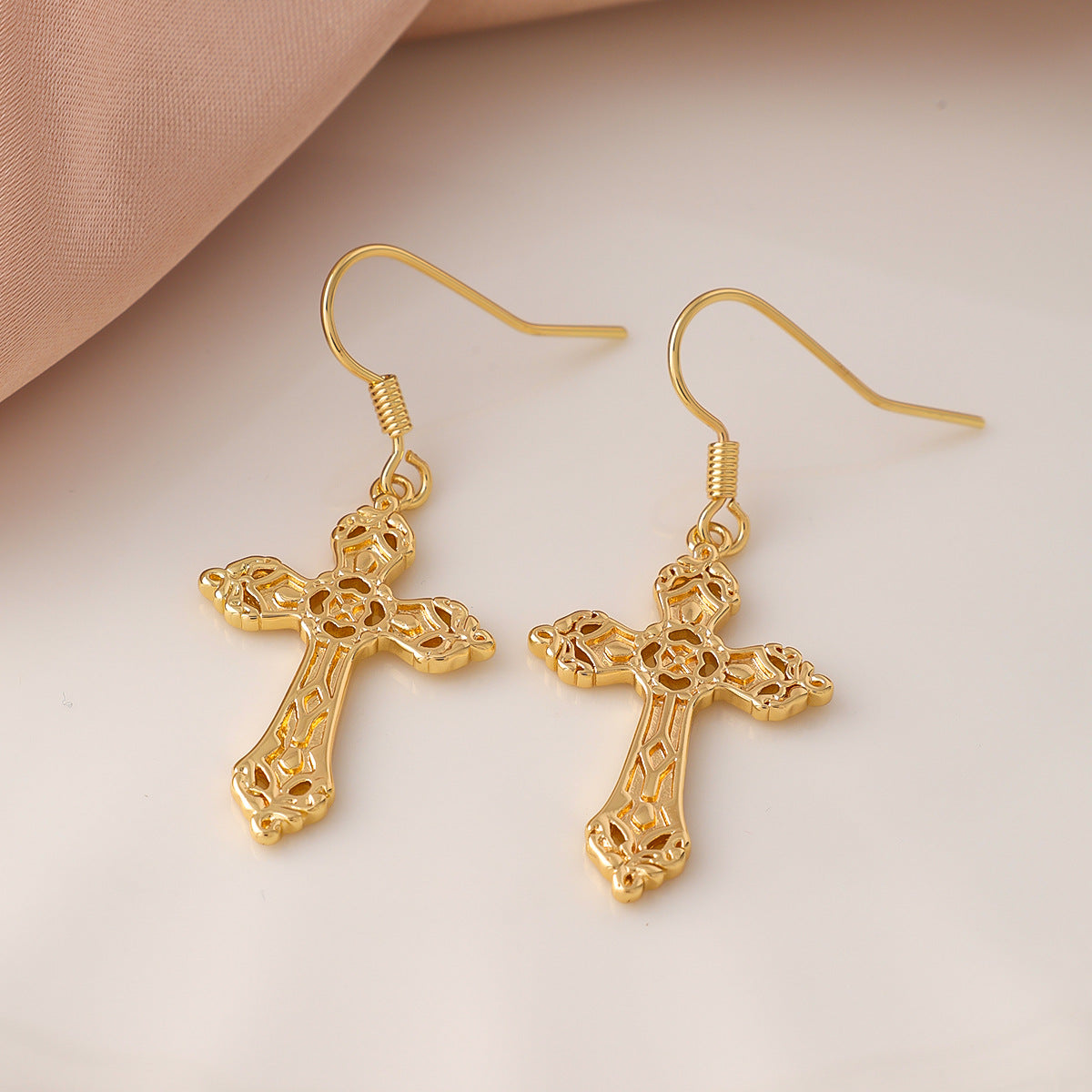 Baroque Style Copper Cross Ear Hook For Women In Gold, Perfect Halloween Accessory