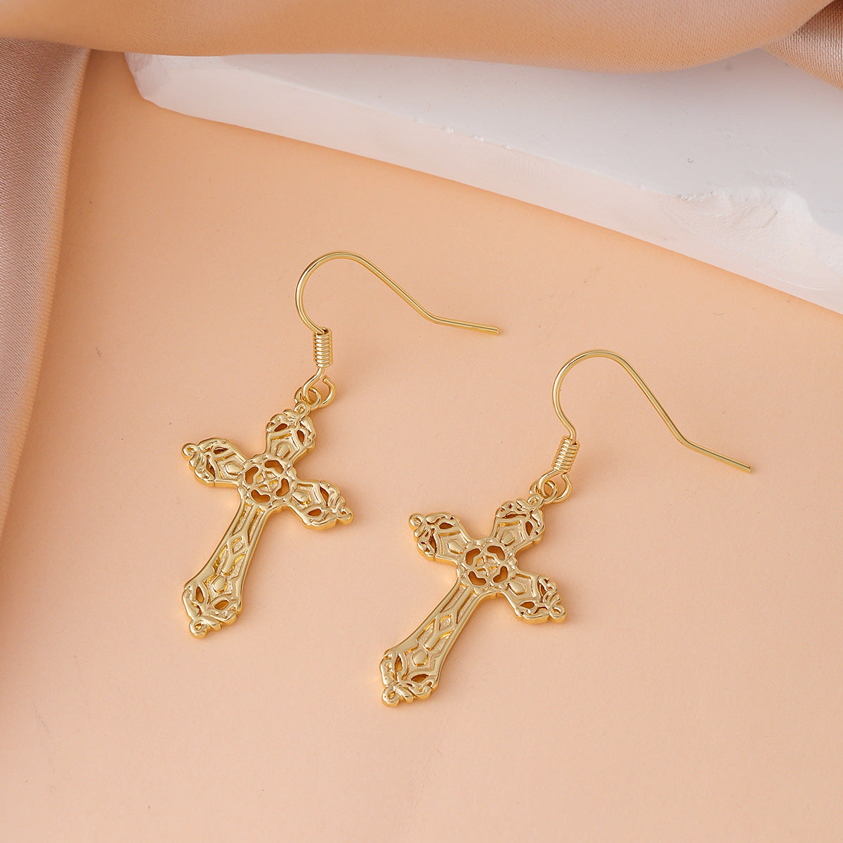 Baroque Style Copper Cross Ear Hook For Women In Gold, Perfect Halloween Accessory