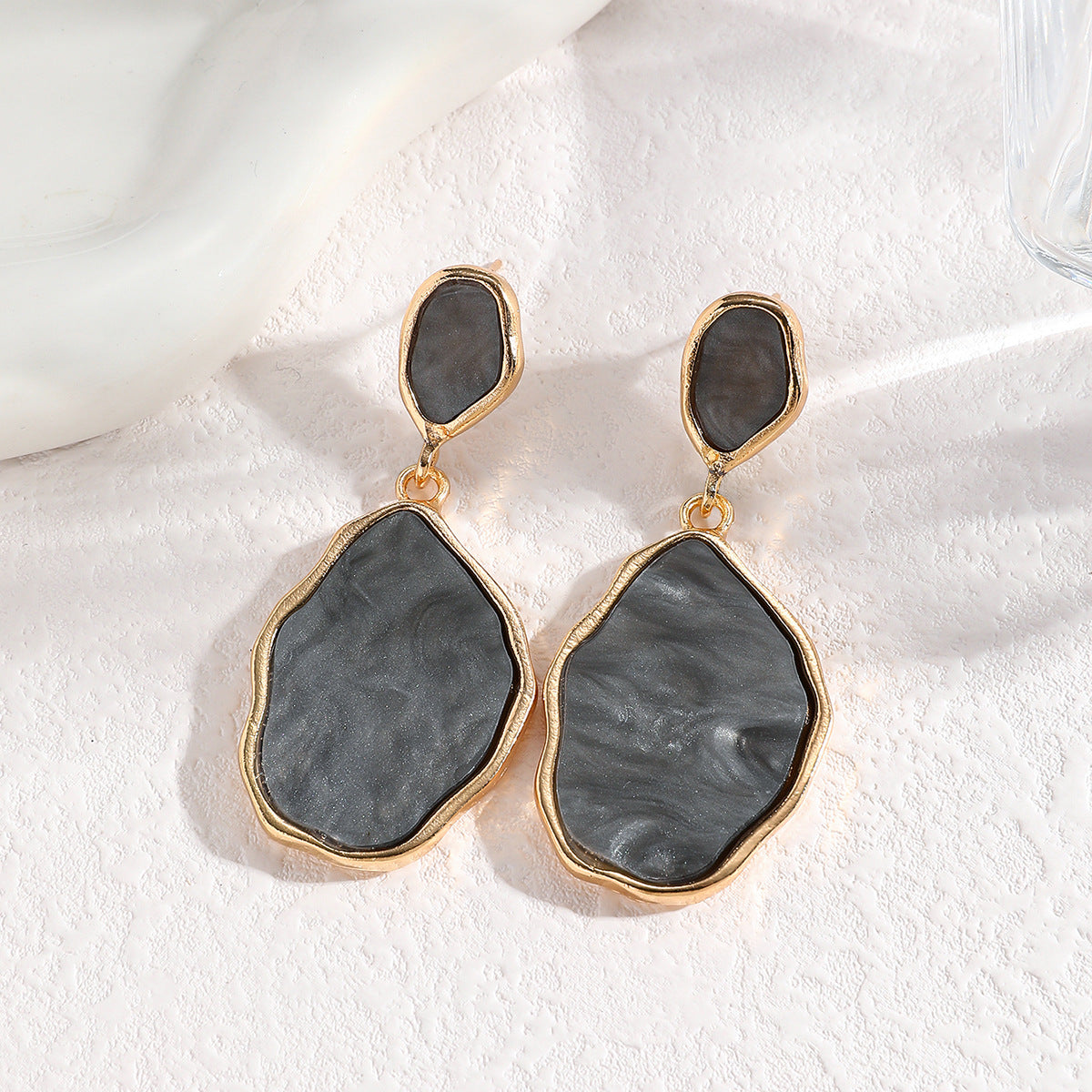 Geometric Earrings For Women In Grey Zinc Alloy Featuring Electroplated Finish With 304 Stainless Steel Ear Pins