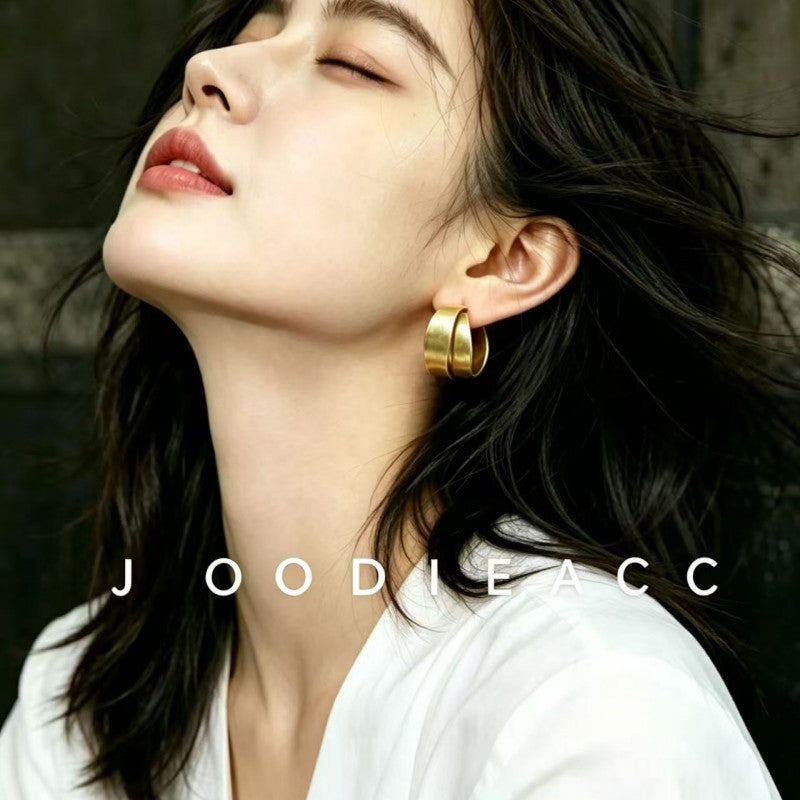 Brushed Metal C Shape Hoop Earrings For Women With Copper Ear Pins