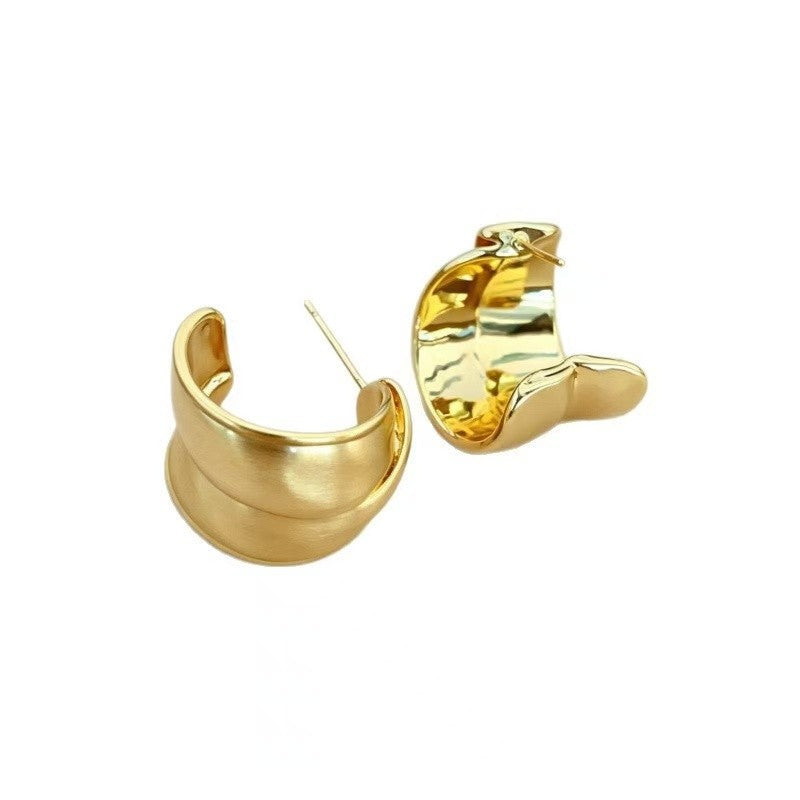 Brushed Metal C Shape Hoop Earrings For Women With Copper Ear Pins