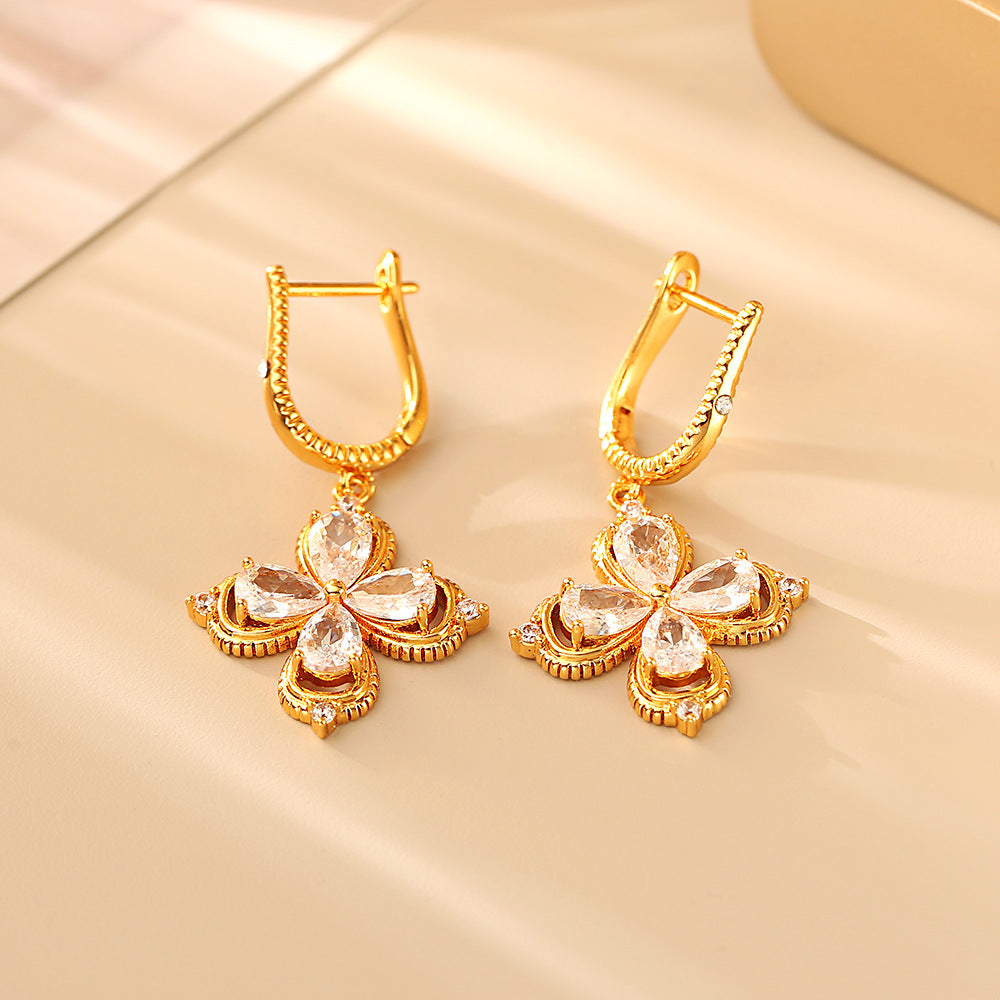 Lucky Heart Earrings For Women In Real Gold Plated Copper With Zircon Inlay