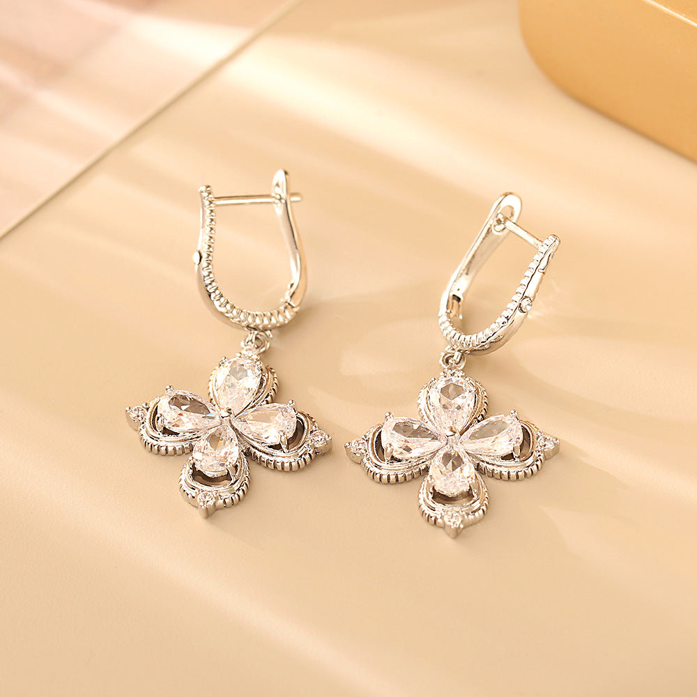 Lucky Heart Earrings For Women In Real Gold Plated Copper With Zircon Inlay