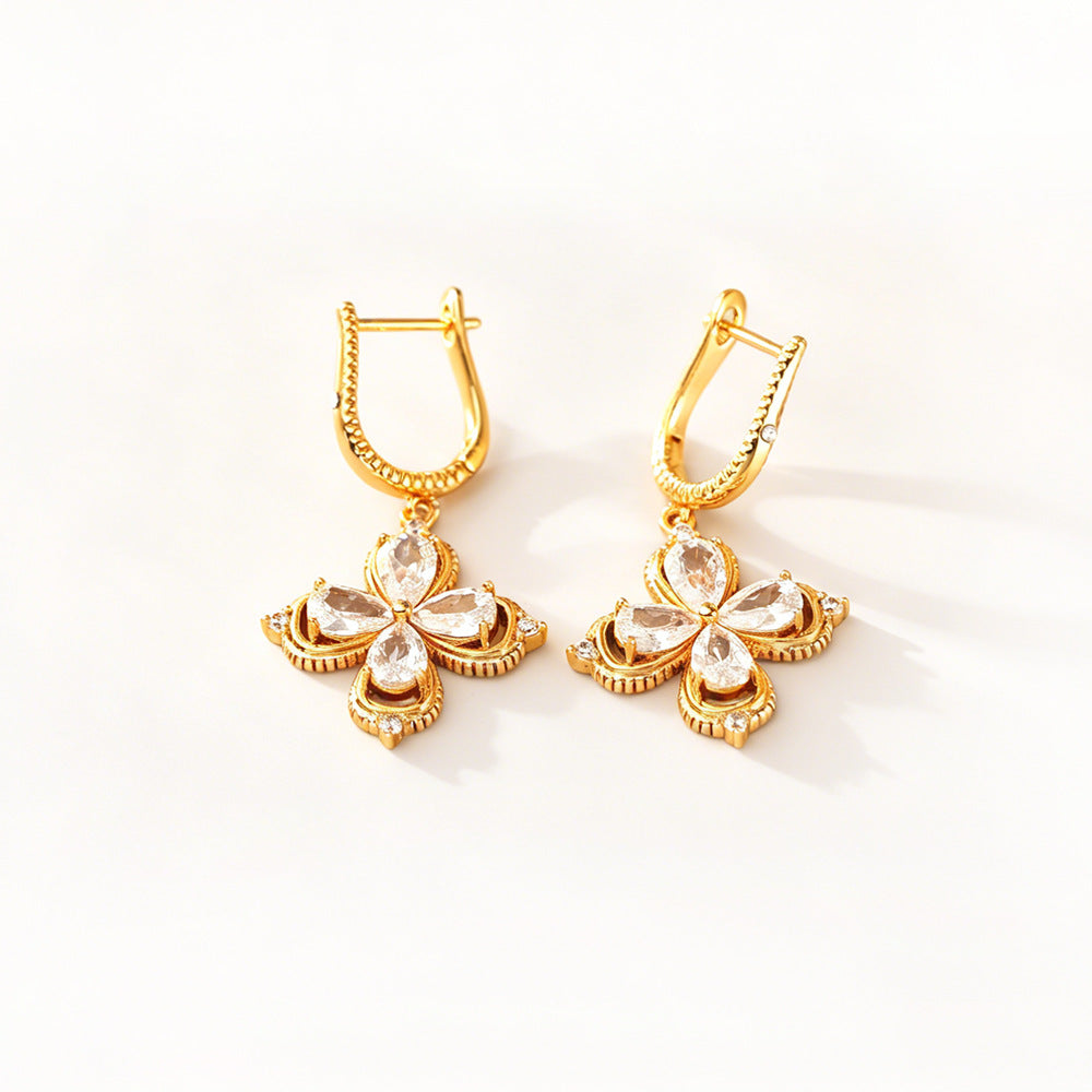 Lucky Heart Earrings For Women In Real Gold Plated Copper With Zircon Inlay