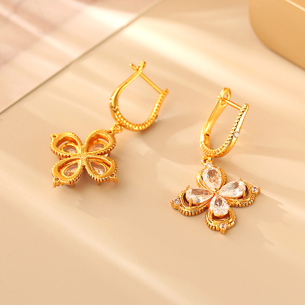 Lucky Heart Earrings For Women In Real Gold Plated Copper With Zircon Inlay