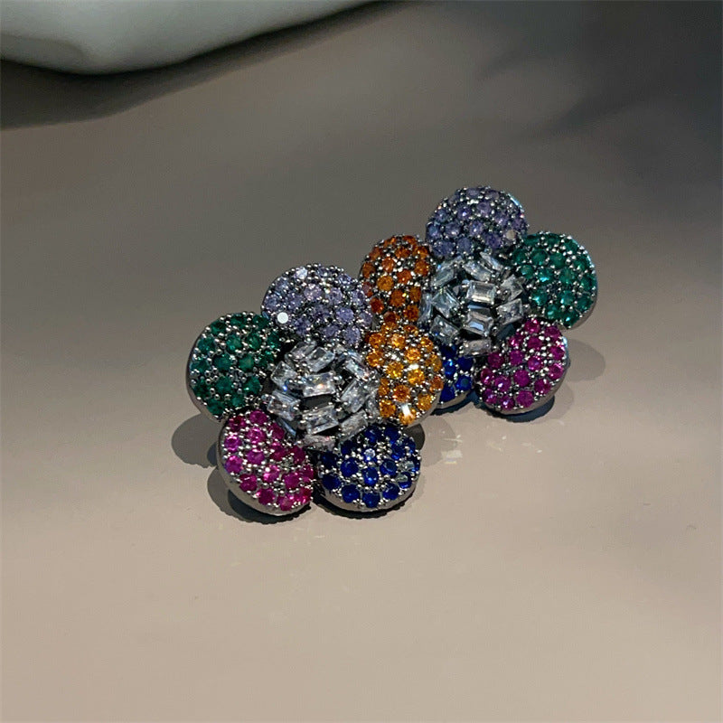 Flowers Earrings For Women With Silver Bezel Setting Featuring Zircon Gem In Copper Ear Pins