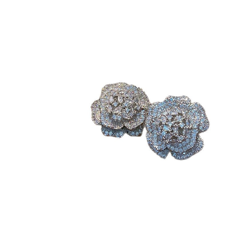 Flowers Earrings For Women With Silver Bezel Setting Featuring Zircon Gem In Copper Ear Pins