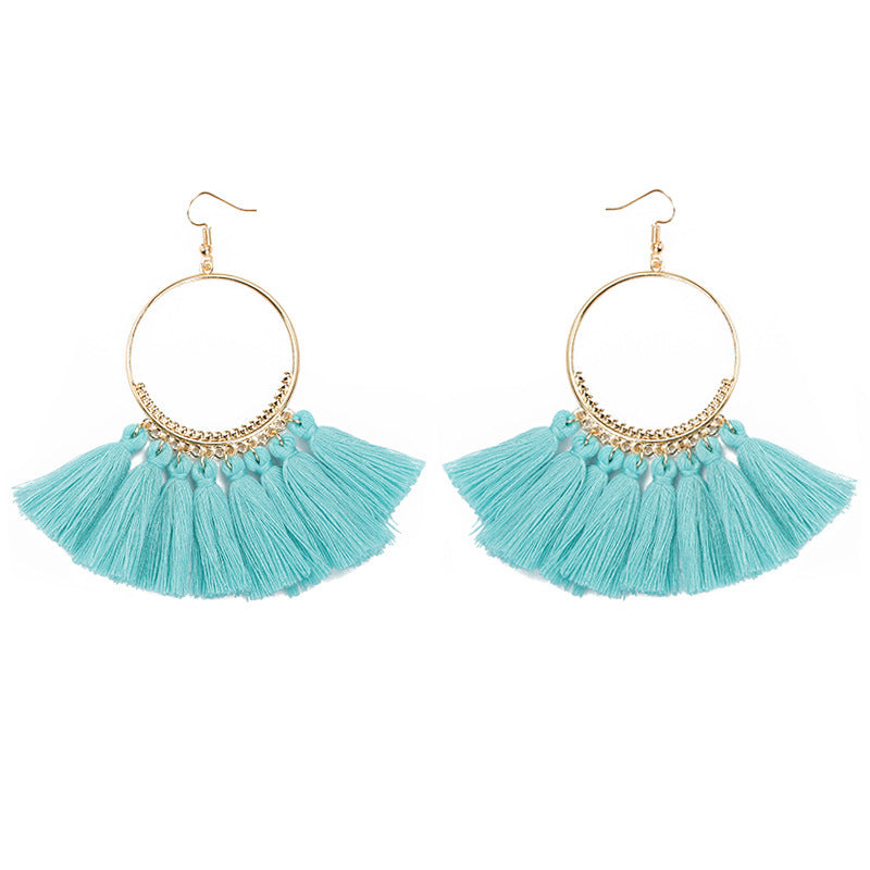 Bohemian Large Tassel Earrings In Lake Blue For Women, Alloy Craft With 304 Stainless Steel Ear Pins