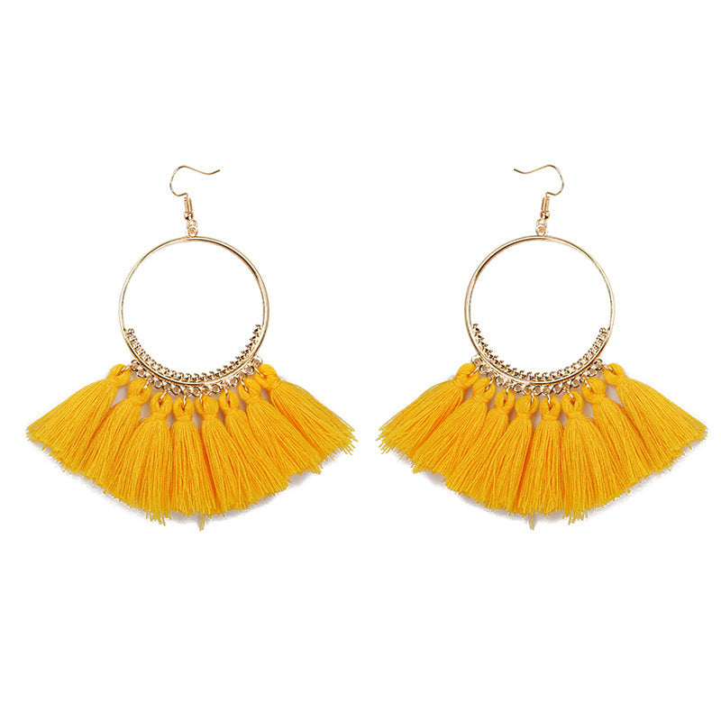 Bohemian Large Tassel Earrings In Lake Blue For Women, Alloy Craft With 304 Stainless Steel Ear Pins