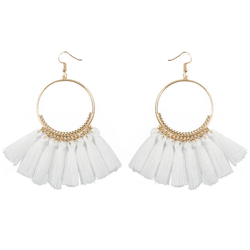 Bohemian Large Tassel Earrings In Lake Blue For Women, Alloy Craft With 304 Stainless Steel Ear Pins