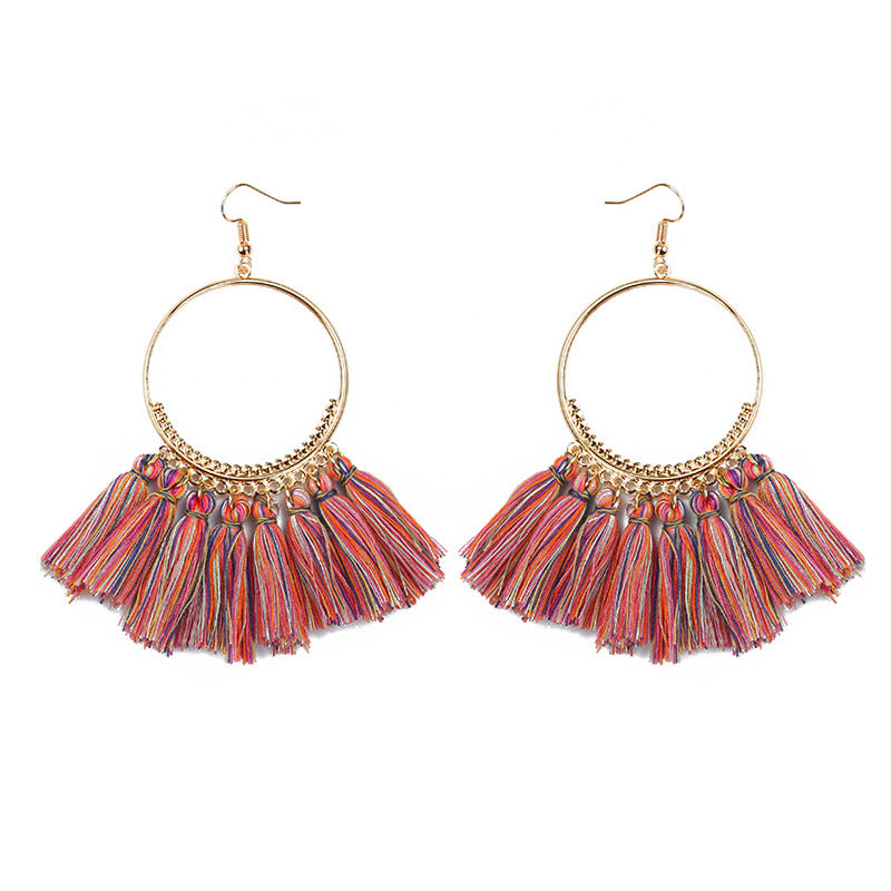 Bohemian Large Tassel Earrings In Lake Blue For Women, Alloy Craft With 304 Stainless Steel Ear Pins