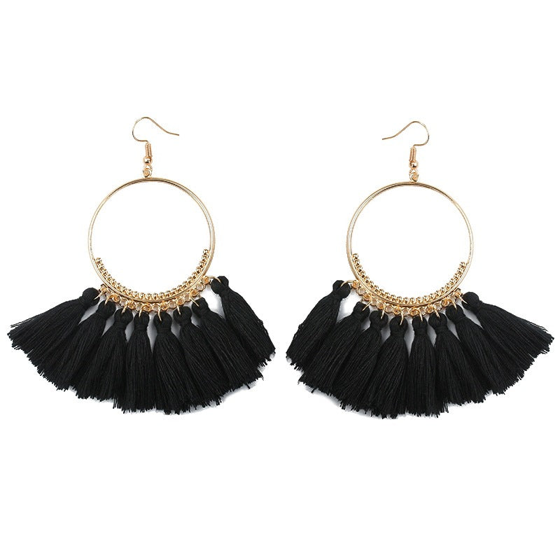 Bohemian Large Tassel Earrings In Lake Blue For Women, Alloy Craft With 304 Stainless Steel Ear Pins