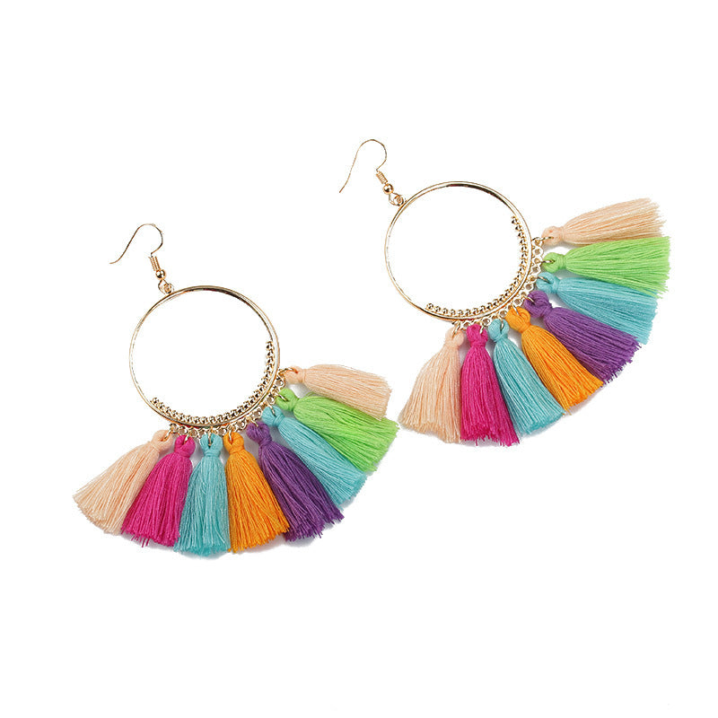 Bohemian Large Tassel Earrings In Lake Blue For Women, Alloy Craft With 304 Stainless Steel Ear Pins