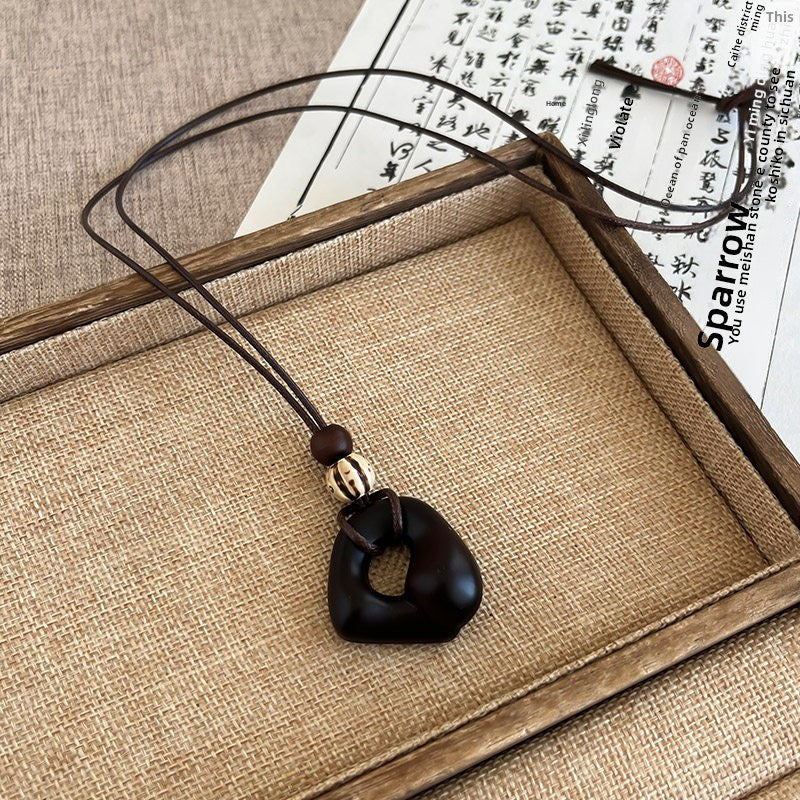 Ethnic Style Handmade Brown Cotton Braid Plant Sweater Chain Necklace For Unisex