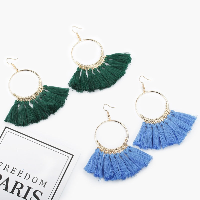 Bohemian Large Tassel Earrings In Lake Blue For Women, Alloy Craft With 304 Stainless Steel Ear Pins