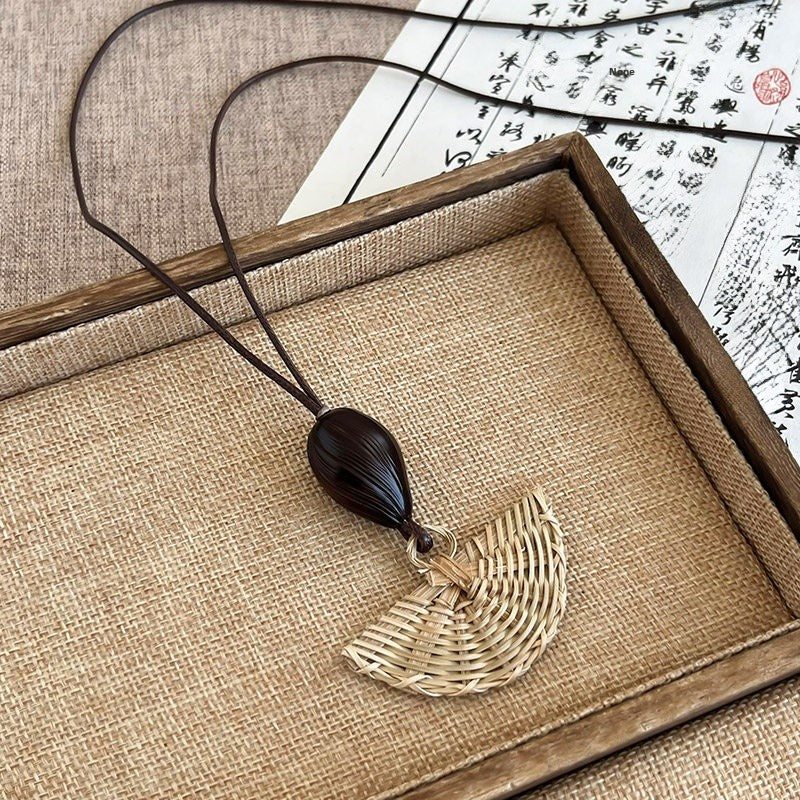Ethnic Style Handmade Brown Cotton Braid Plant Sweater Chain Necklace For Unisex