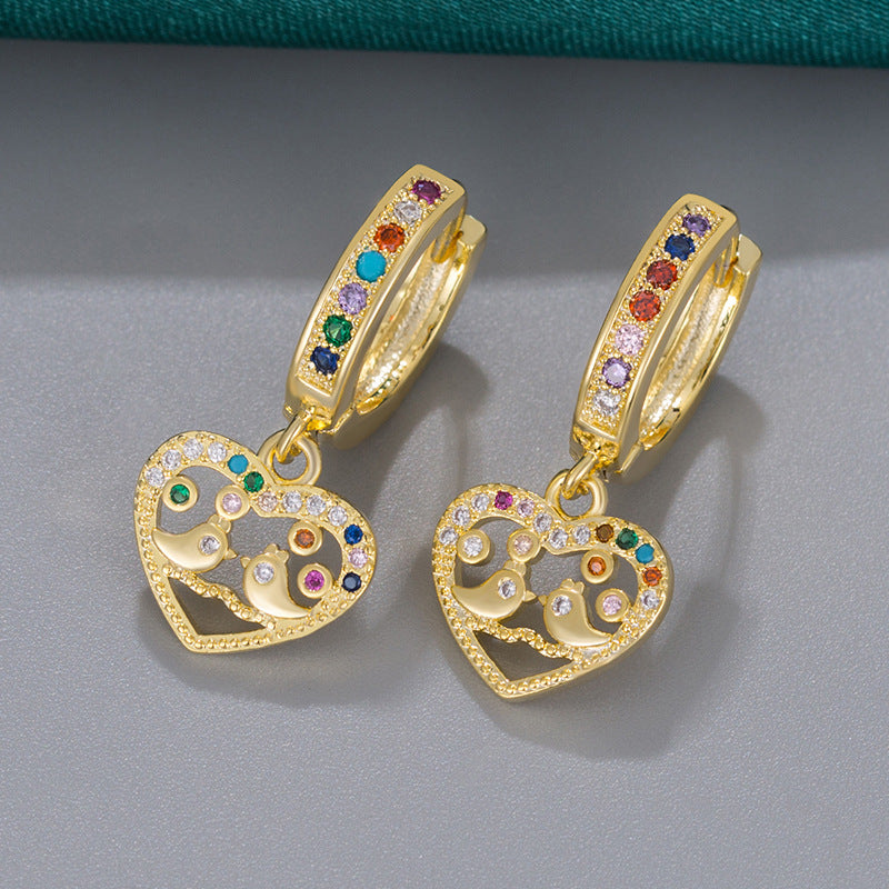 Heart Shape Hoop Earrings For Women In Copper With Zircon Inlay, 18K Real Gold Plated Finish