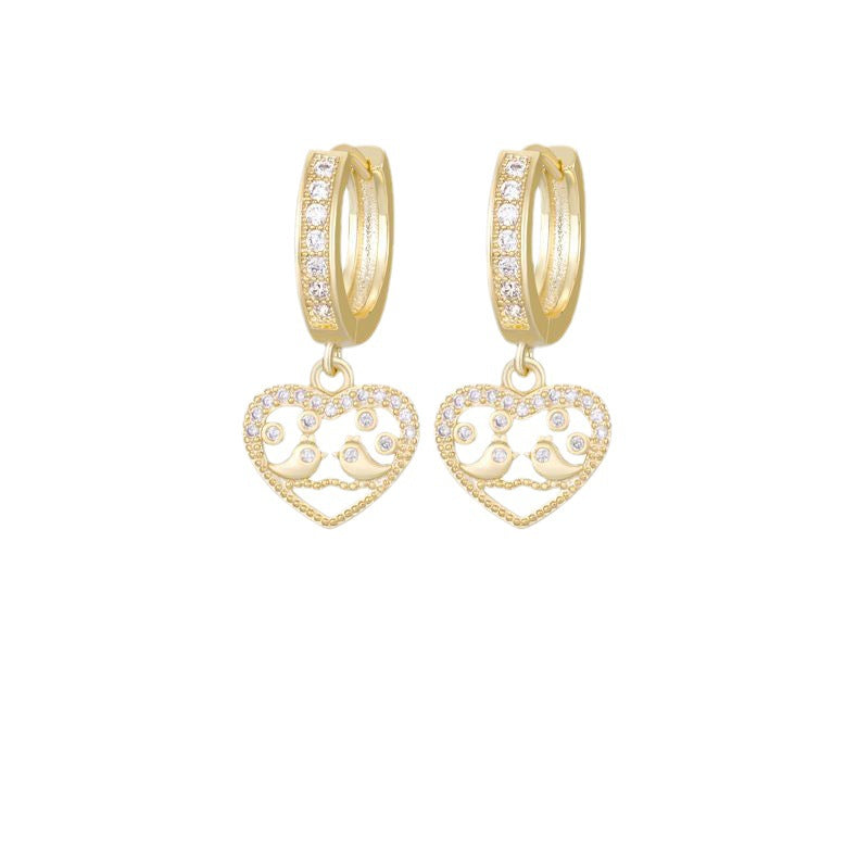 Heart Shape Hoop Earrings For Women In Copper With Zircon Inlay, 18K Real Gold Plated Finish