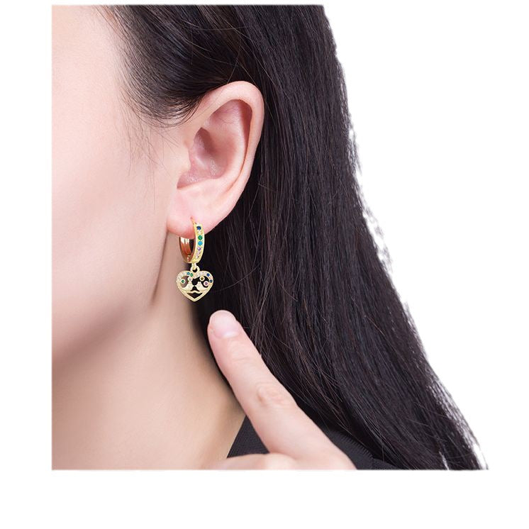Heart Shape Hoop Earrings For Women In Copper With Zircon Inlay, 18K Real Gold Plated Finish