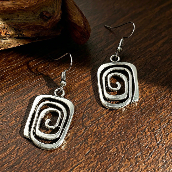 Geometric Earrings For Women In Antique Silver Plated Alloy Featuring Ethnic Style Design