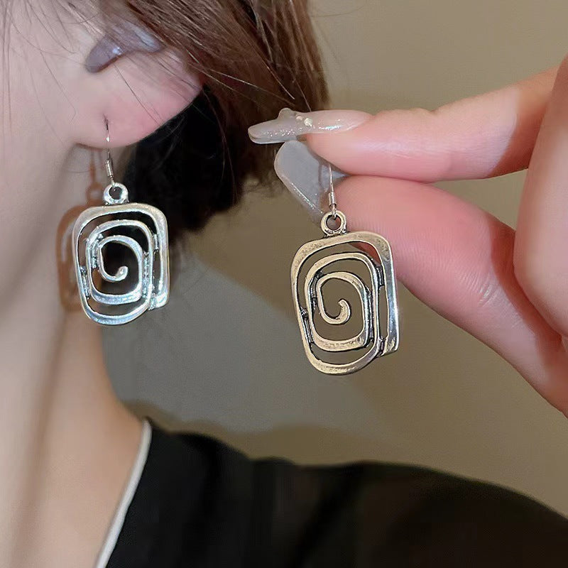 Geometric Earrings For Women In Antique Silver Plated Alloy Featuring Ethnic Style Design