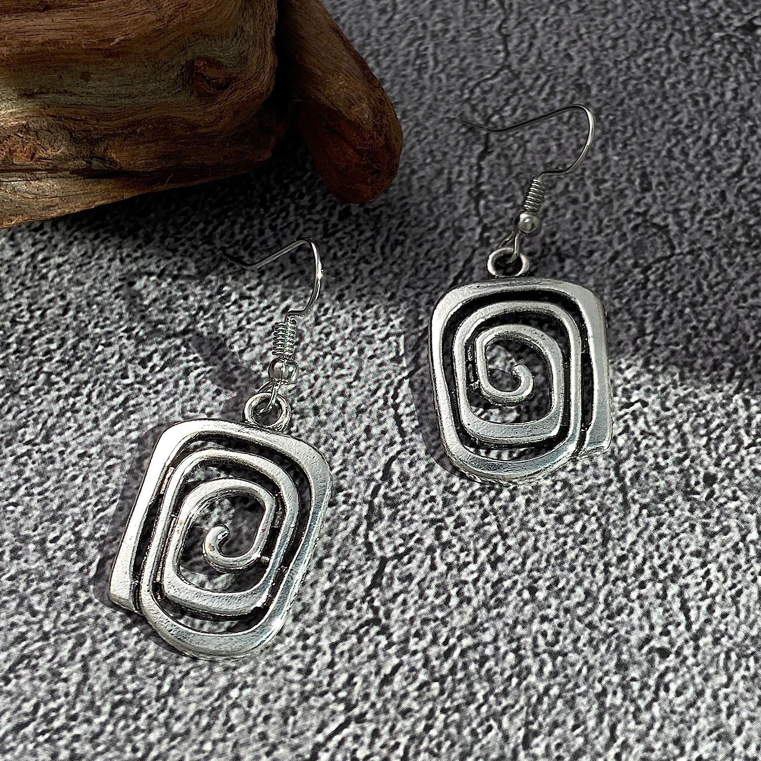 Geometric Earrings For Women In Antique Silver Plated Alloy Featuring Ethnic Style Design