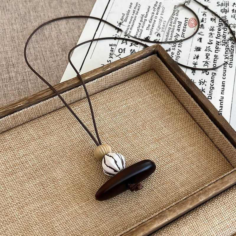Ethnic Style Handmade Brown Cotton Braid Plant Sweater Chain Necklace For Unisex