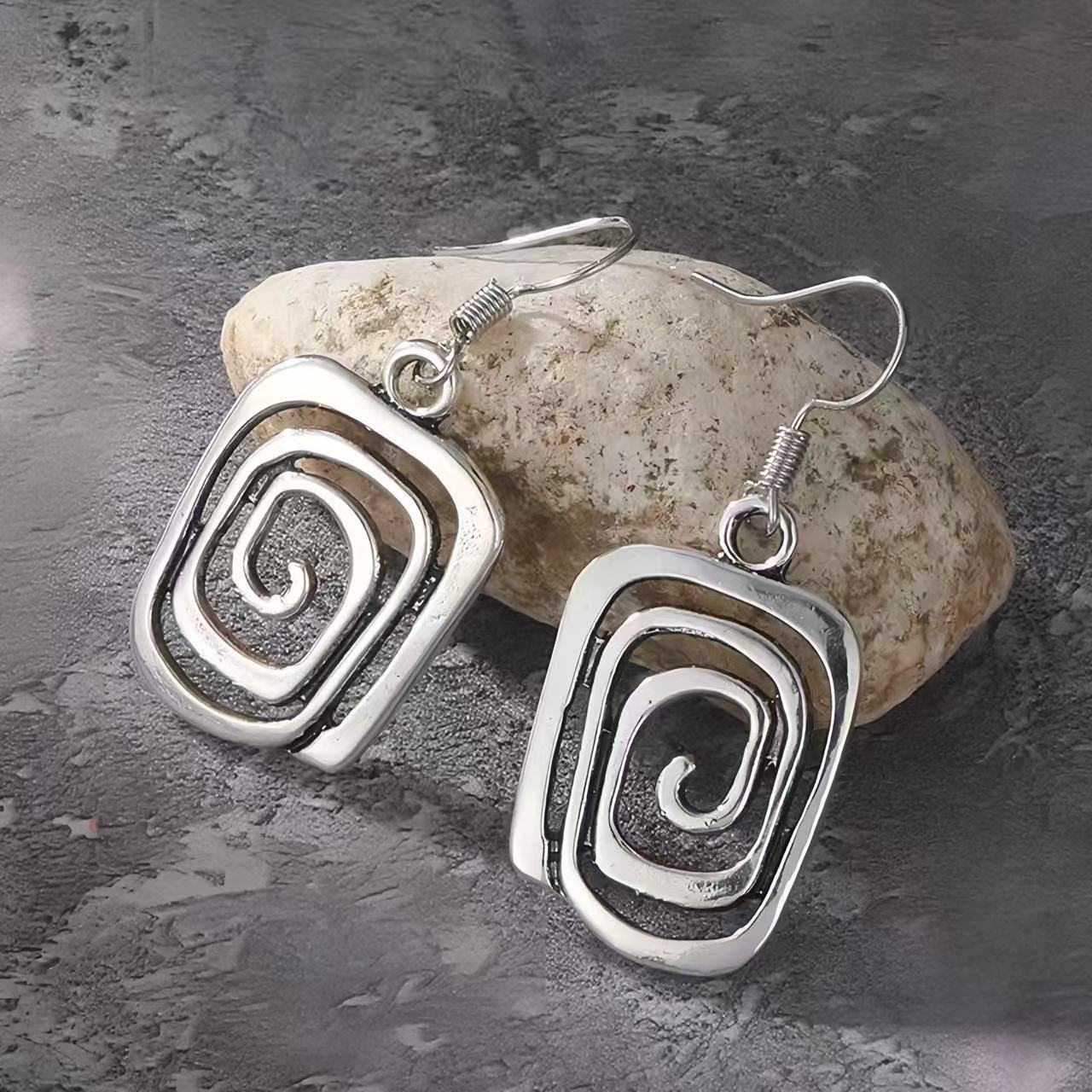 Geometric Earrings For Women In Antique Silver Plated Alloy Featuring Ethnic Style Design