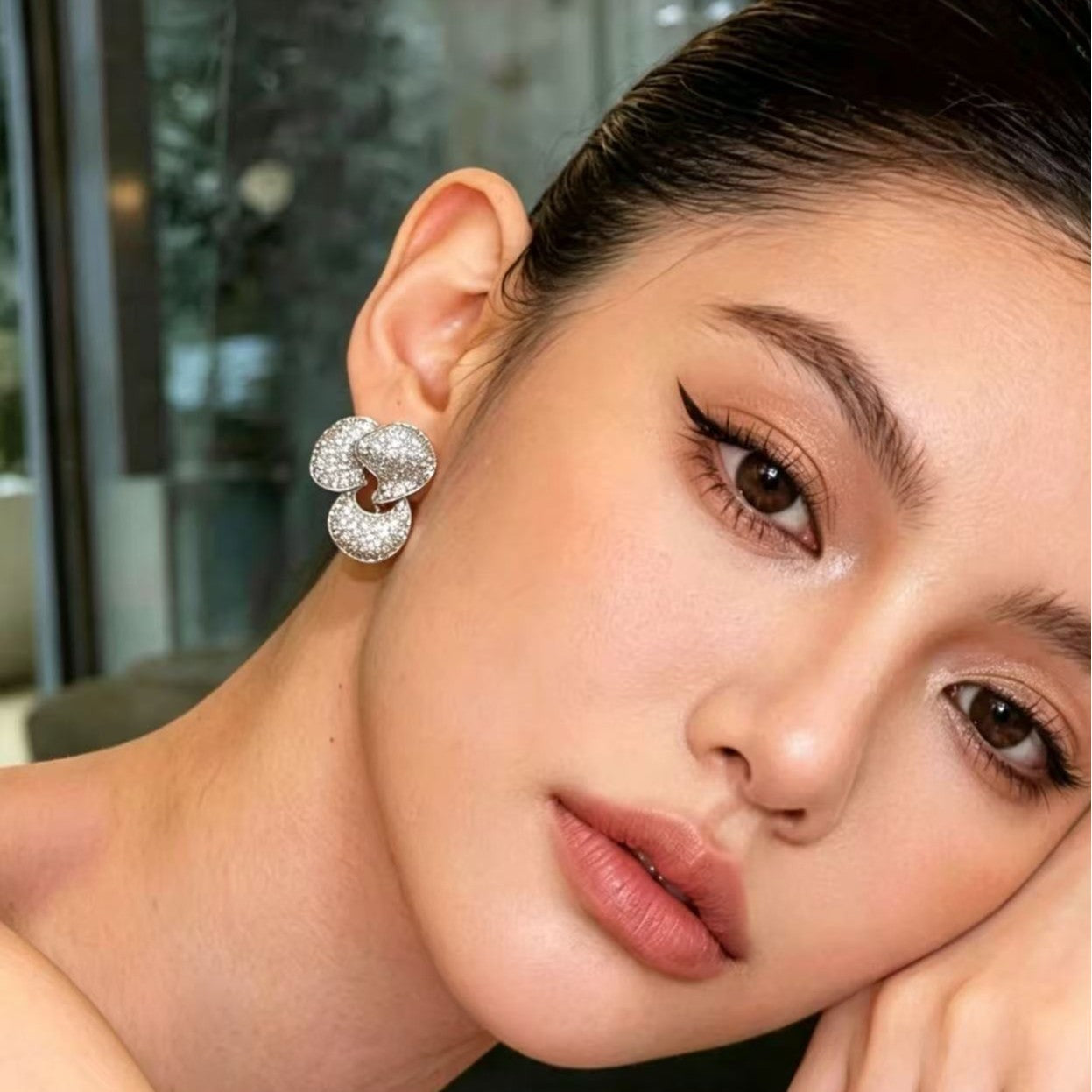 Elaborate Flowers Earrings For Women Featuring Zircon Inlay And 925 Sterling Silver Ear Pins With Copper Alloy Base In Silver