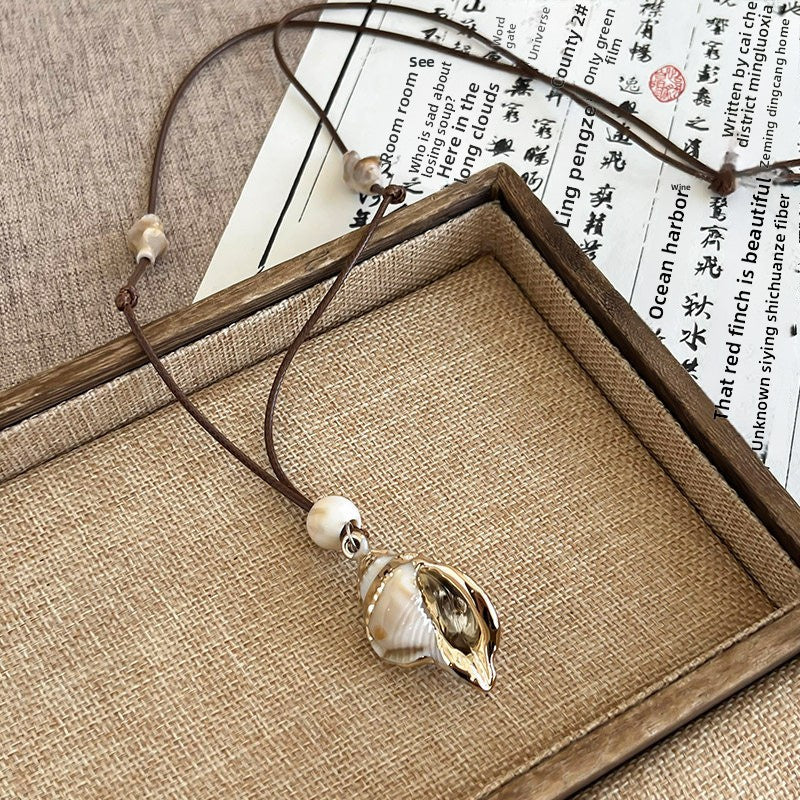 Ethnic Style Handmade Brown Cotton Braid Plant Sweater Chain Necklace For Unisex