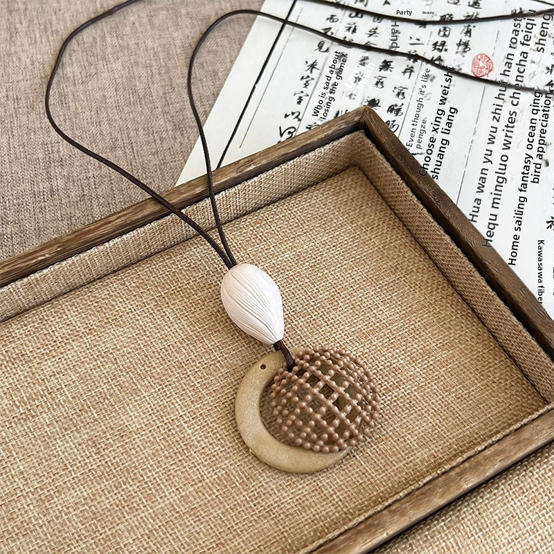 Ethnic Style Handmade Brown Cotton Braid Plant Sweater Chain Necklace For Unisex