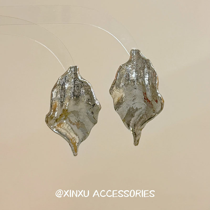 Gold Leaves Earrings For Women With Fold Craft, Featuring 925 Sterling Silver Ear Pins And Alloy Material