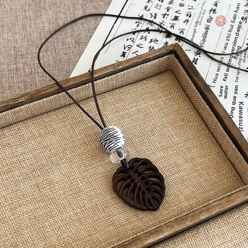 Ethnic Style Handmade Brown Cotton Braid Plant Sweater Chain Necklace For Unisex
