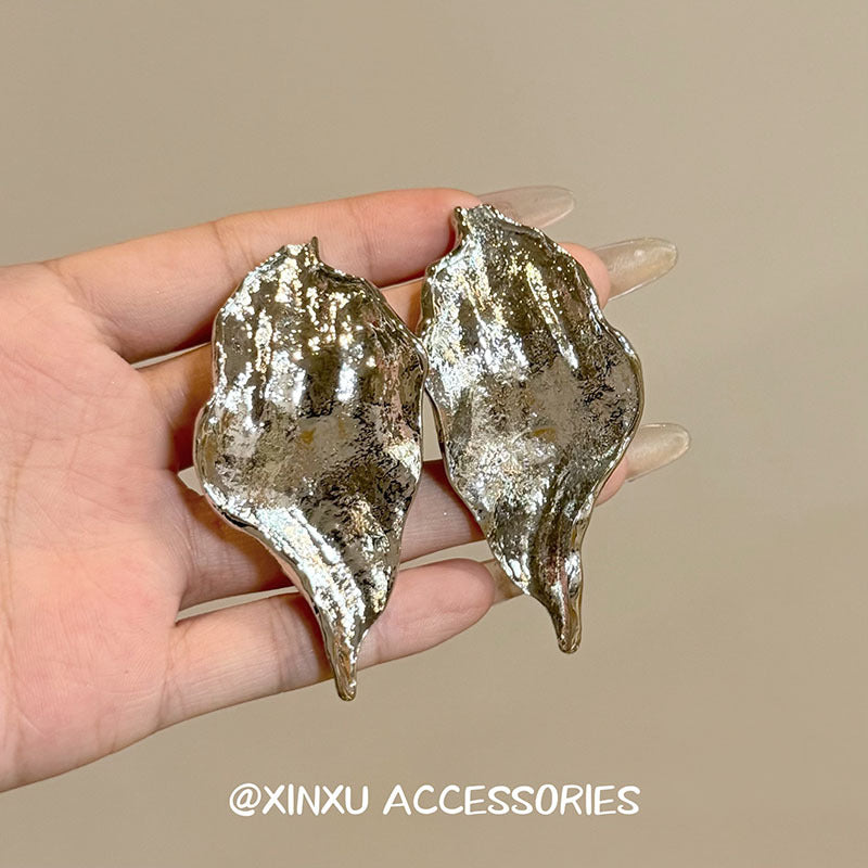 Gold Leaves Earrings For Women With Fold Craft, Featuring 925 Sterling Silver Ear Pins And Alloy Material