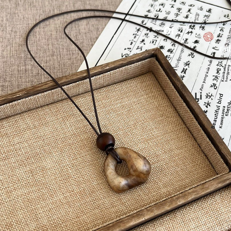 Ethnic Style Handmade Brown Cotton Braid Plant Sweater Chain Necklace For Unisex