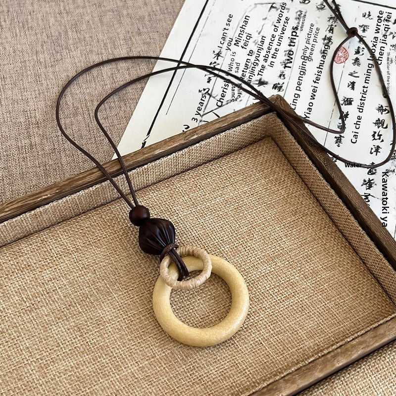 Ethnic Style Handmade Brown Cotton Braid Plant Sweater Chain Necklace For Unisex