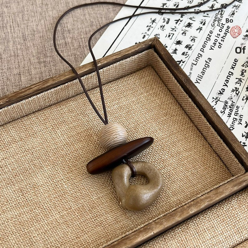 Ethnic Style Handmade Brown Cotton Braid Plant Sweater Chain Necklace For Unisex