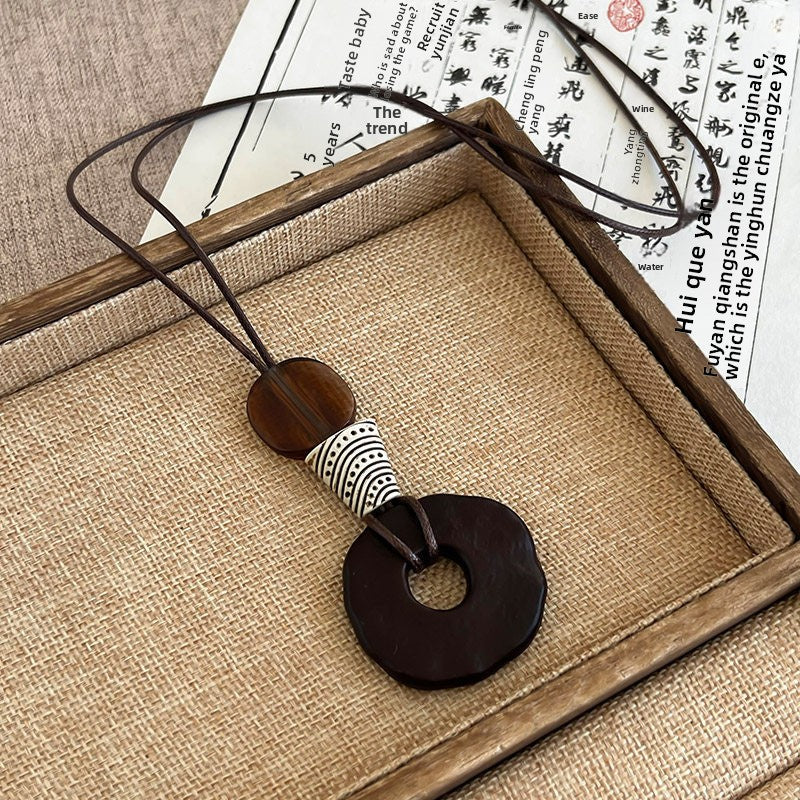Ethnic Style Handmade Brown Cotton Braid Plant Sweater Chain Necklace For Unisex